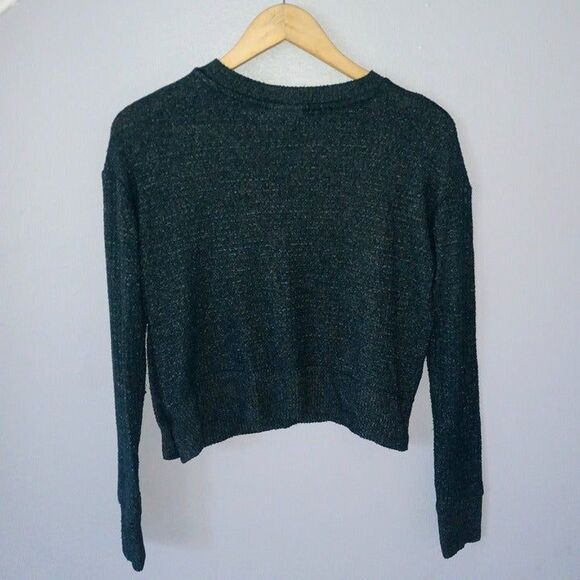 SO Cropped Waffle Knit Sweater-Size XS-Side Snaps-Round Neck-Hunter Green - Picture 4 of 8